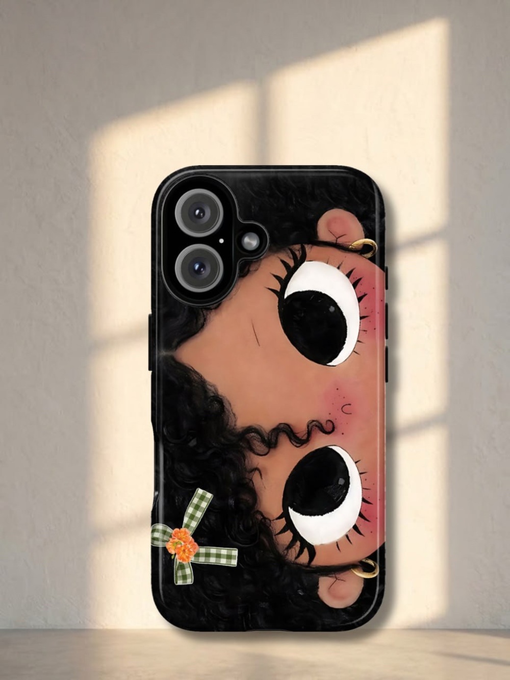 Black Cute Cartoon Girl Phone Case for iPhone - Black